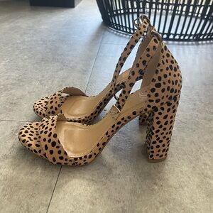 Leopard print block heels with a 4 inch heel
